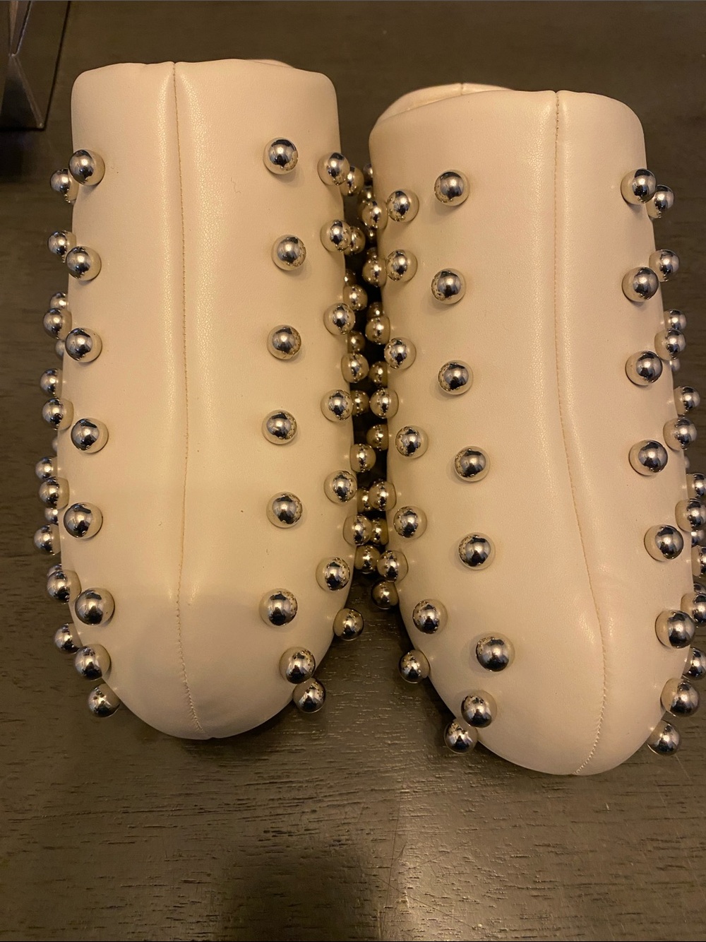 Cream Studded Slip-On Mules with Silver Accents